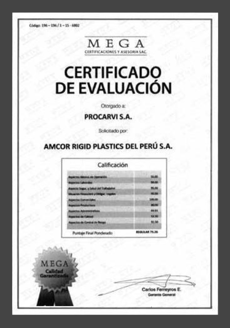 CERTIFICADO DE EVALUACIÓN MEGA